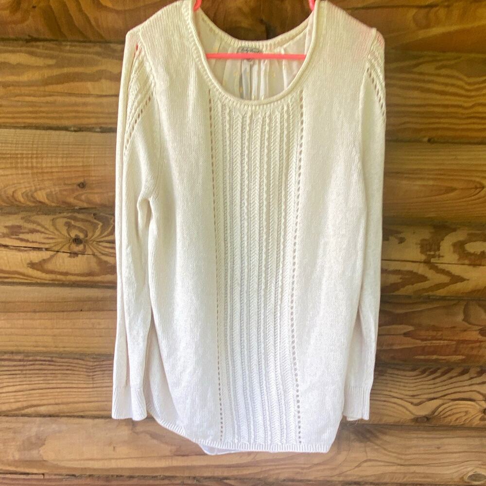 Lucky Brand Ivory Knit Pullover Sweater Womens XL Round Neck Open Back J19